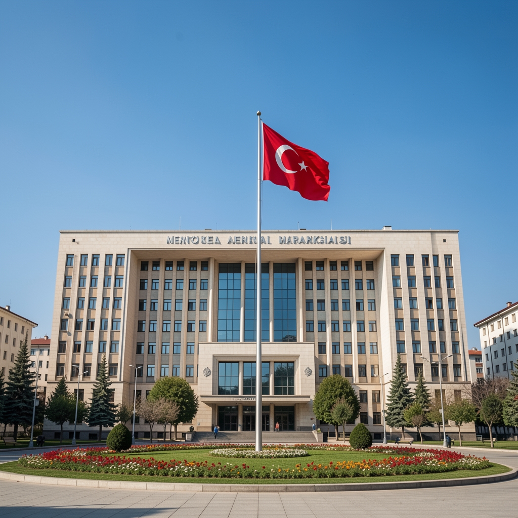 Modern bir Ankara işyerinde kurumsal finans müdürü faiz oranı kararını gösteren bilgisayar ekranına bakıyor